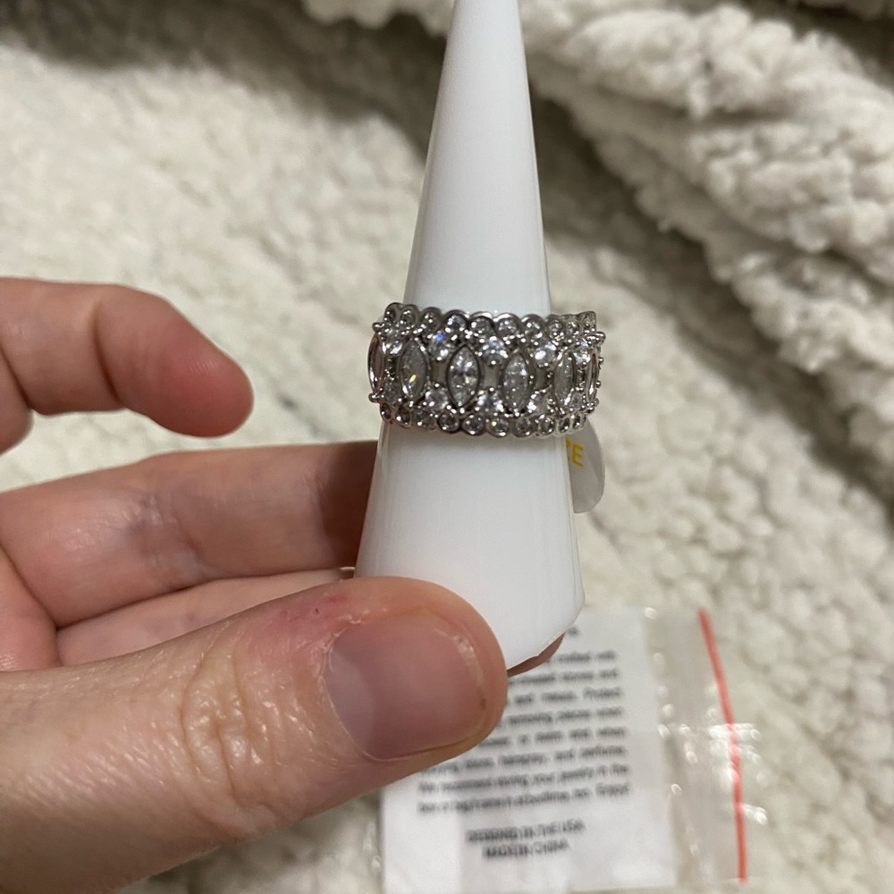 Silver-Tone Crystal Marquise Eternity Band - Women's Fashion Ring